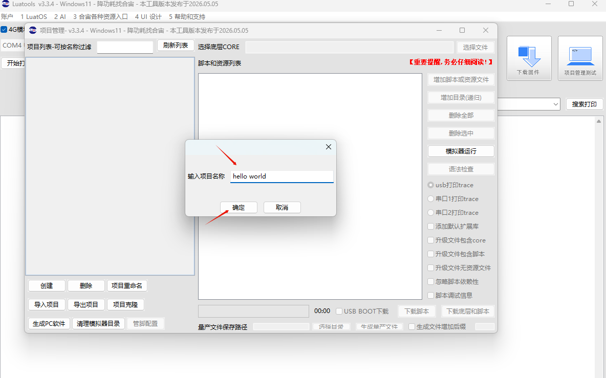 输入项目名称