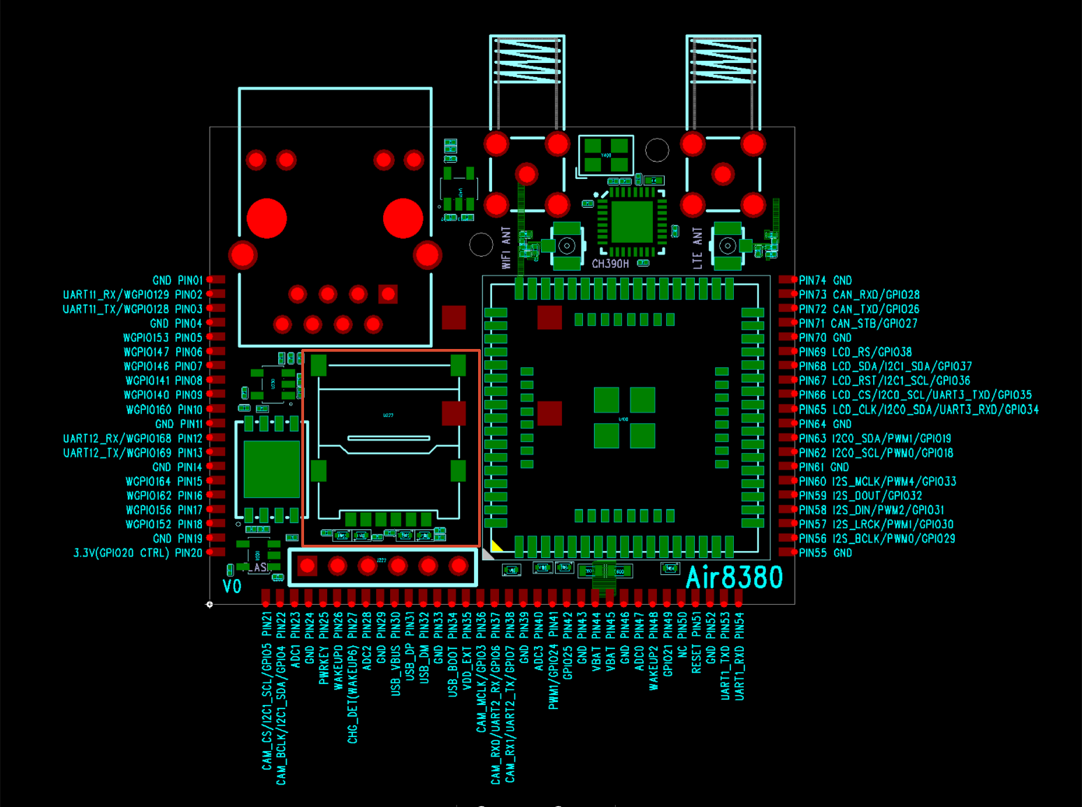 SIM 卡座 PCB 位置