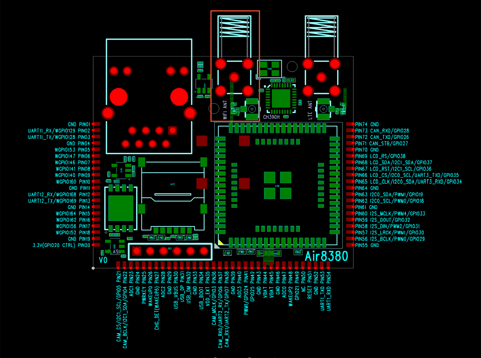 WiFi 天线 PCB 位置